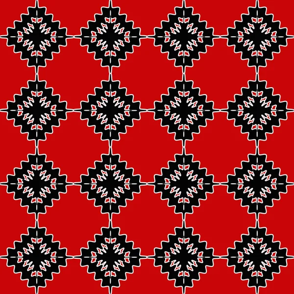 Seamless White Black Native Ethnic Pattern Decoration Red Background — Stock Photo, Image