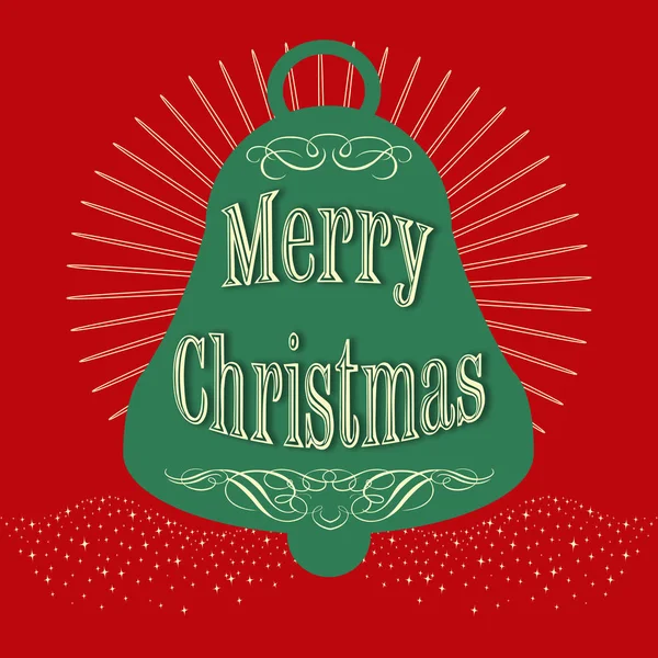 赤の背景にベルと星の装飾とメリー クリスマス本文デザイン イラスト — ストック写真