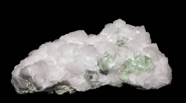 Cristaux Fluorite Dans Calcite Isolés Sur Fond Noir — Photo