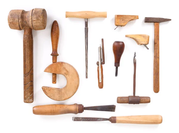 Different Violin Maker Work Tools White Background — Stock Photo, Image