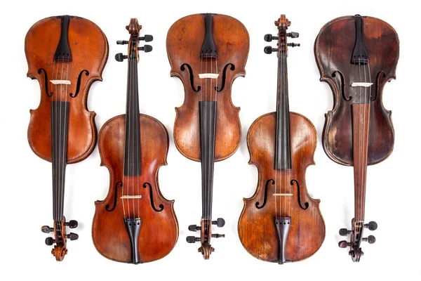 Lots Old Handmade Violins White Background — Stock Photo, Image