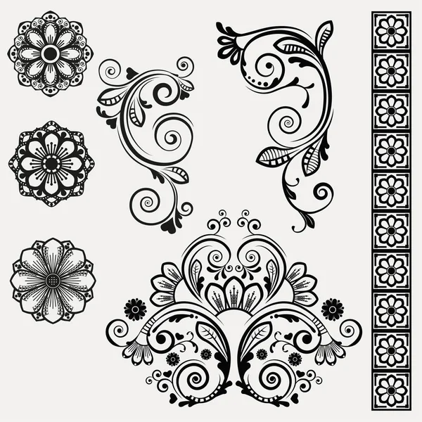 Set Von Vintage Dekorativen Floralen Elementen Muster Verzierung Element — Stockvektor