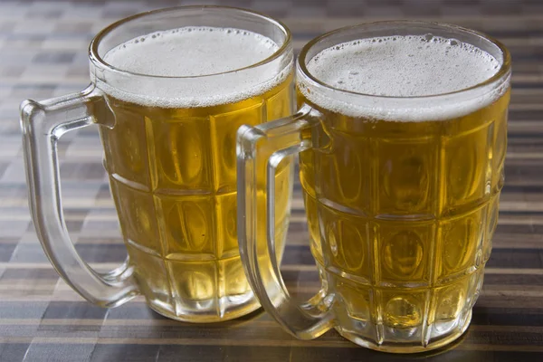 Two Mugs Chilled Beer Table — Stock Photo, Image