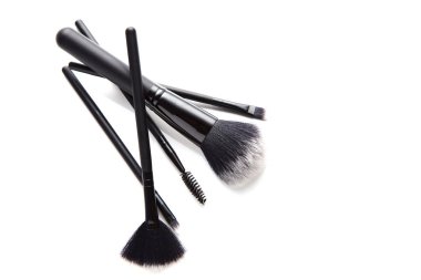 Beyaz arka planda, kadınlar için güzellik eklemek için fikirler izole fırça makyaj.