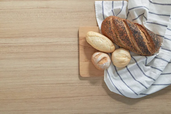 Fresh Baked Bread Rustic Wooden Background — Stock Photo, Image