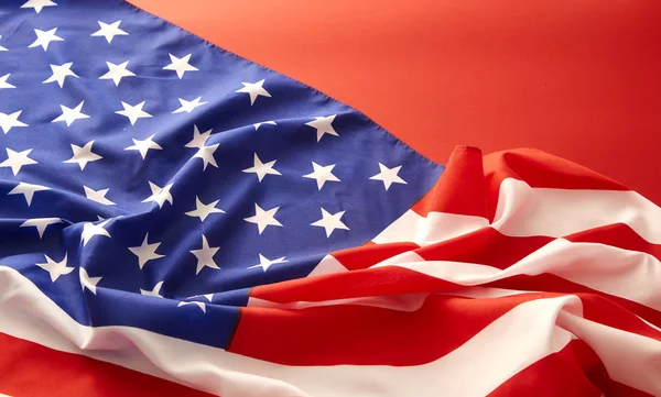 Beautifully Waving Star Striped American Flag Red Background — Stock Photo, Image