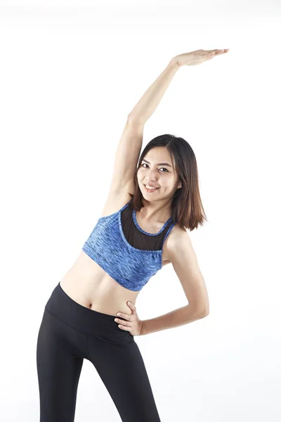 Sport Cvičení Jednoho Dobrého Zdraví Sílu Asijské Žena Úsměvem Sportovní — Stock fotografie