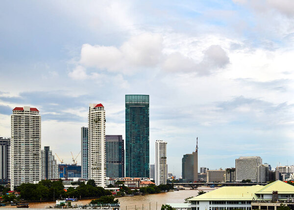 Bangkok cityscape. High view of buildings, river
