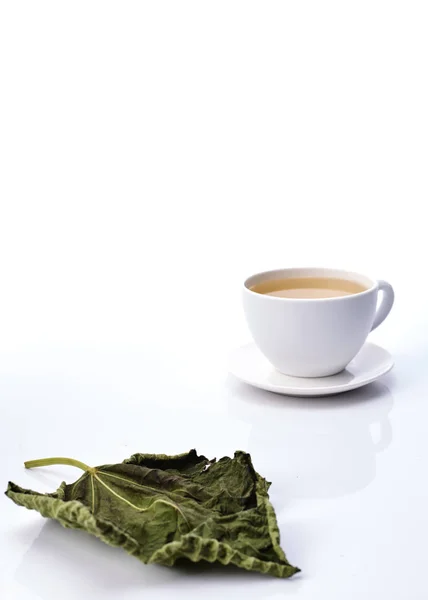 Tasse Feigenblatt Tee Auf Weißem Hintergrund — Stockfoto