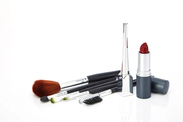 Verschillende Cosmetica Make Borstels Instellen Voor Professional Witte Achtergrond — Stockfoto