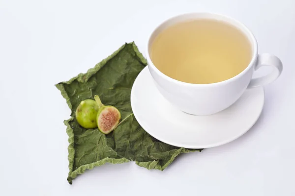Cup Fig Leaf Tea White Background — Stock Photo, Image