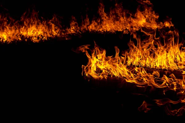 Firestorm Texture Black Background Shot Flying Fire Sparks — Stock Photo, Image