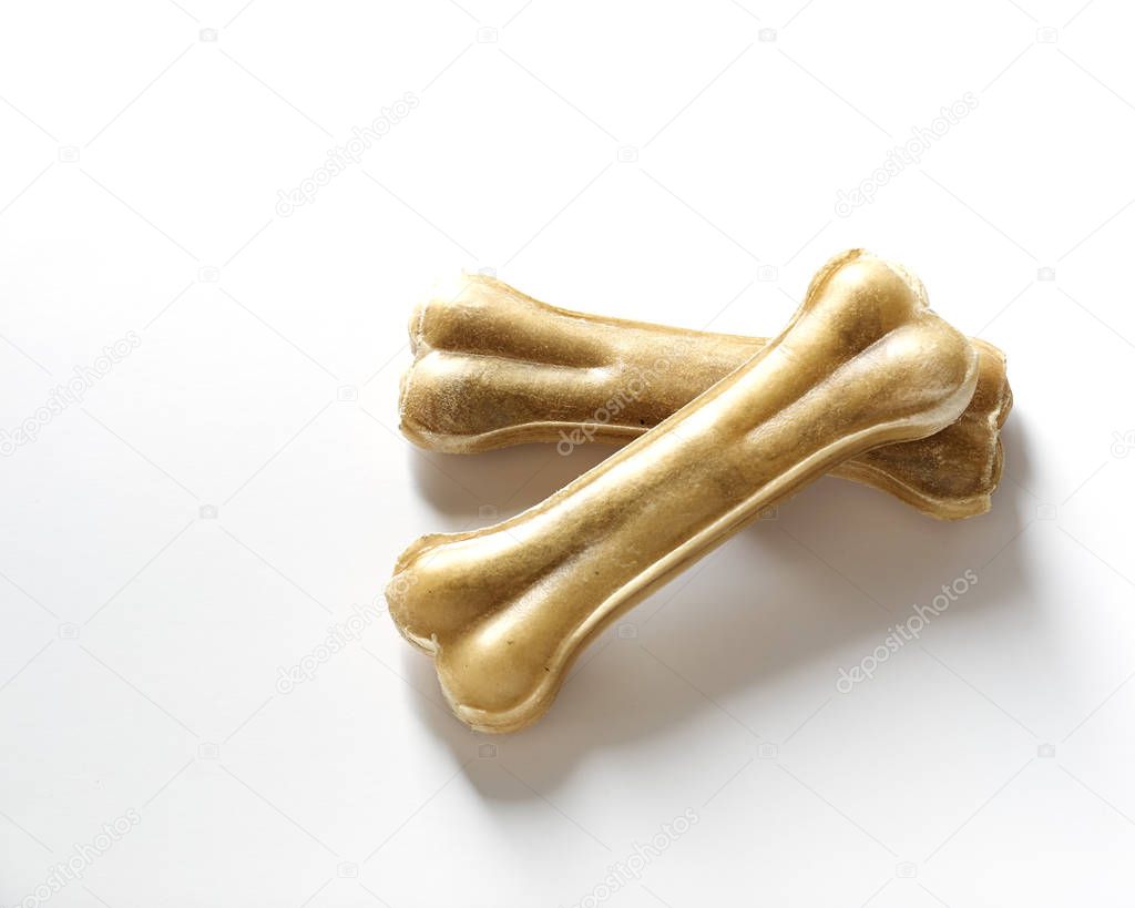 Dog foof Bone from cartilage for dogs on white background, Bones flat