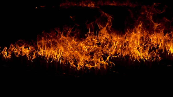 Firestorm Texture Black Background Shot Flying Fire Sparks — Stock Photo, Image