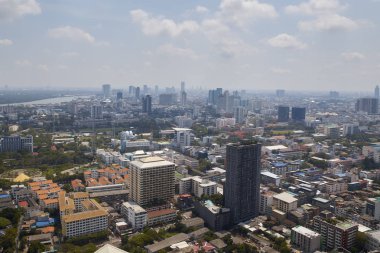Cityscape Bangkok sabah altın ışık görünümünün arka plan bulanıklık