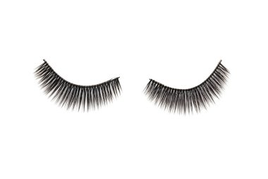 Closeup kompozisyon sahte kirpik tarzı kopya alanı ile beyaz arka plan üzerinde kadın gözler için