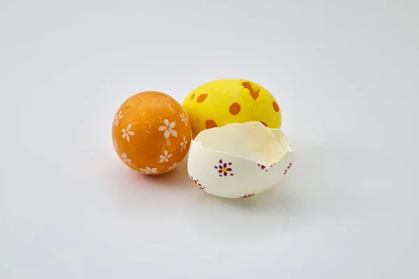 Oeufs Pâques Décoration Printemps Sur Fond Blanc — Photo