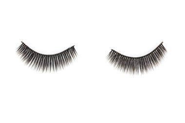 Closeup kompozisyon sahte kirpik tarzı kopya alanı ile beyaz arka plan üzerinde kadın gözler için