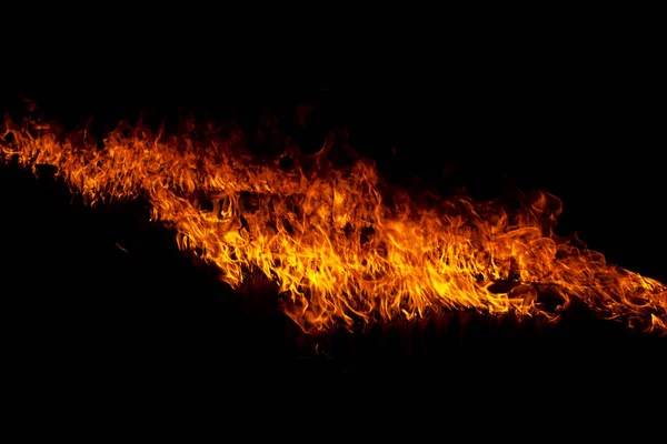 Firestorm Texture Black Background Shot Flying Fire Sparks — Stock Photo, Image