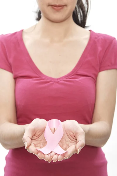 Medicina Câncer Mama Conceito Mulher Asiática Com Fita Câncer Rosa — Fotografia de Stock