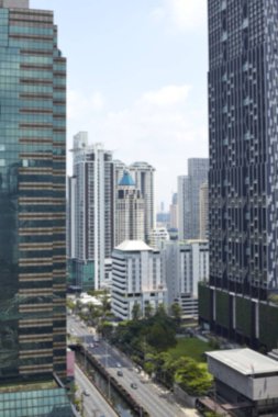 Cityscape Bangkok sabah altın ışık görünümünün arka plan bulanıklık