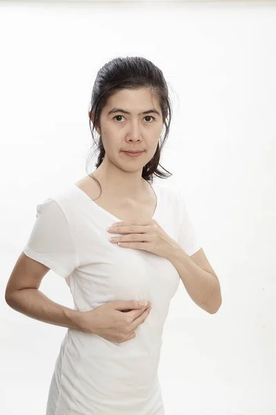 Азіатські Жінки Молочної Залози Самостійно Перевірити Спосіб Життя Здорового Дівчина — стокове фото