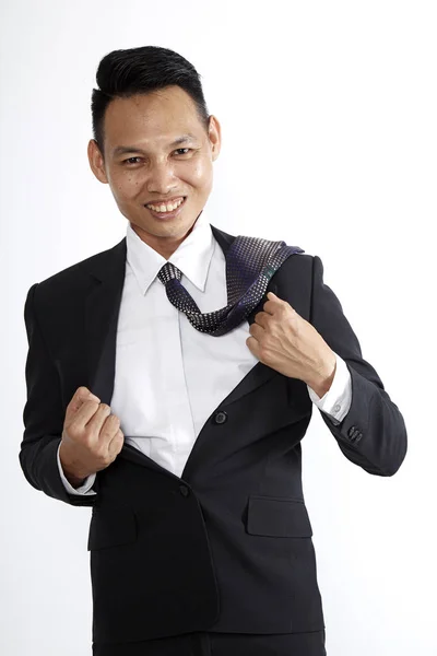 Азиатский Молодой Уверенный Бизнесмен Стоящий Студии Переднем Белом Фоне Красивый — стоковое фото