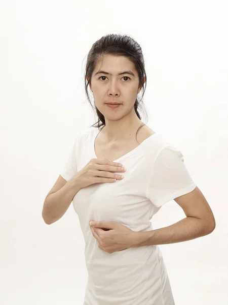 Азіатські Жінки Молочної Залози Самостійно Перевірити Спосіб Життя Здорового Дівчина — стокове фото
