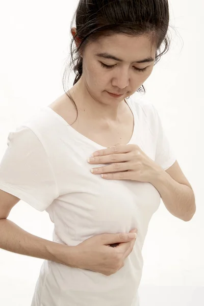Азиатские Женщины Рак Молочной Железы Самоконтроль Здоровой Девушки Образ Жизни — стоковое фото