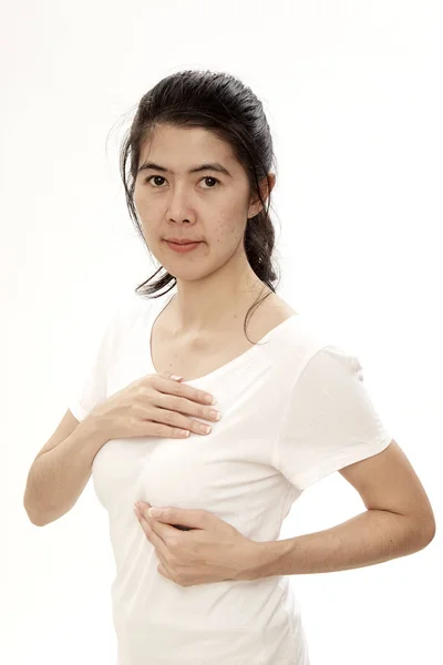 Азиатские Женщины Рак Молочной Железы Самоконтроль Здоровой Девушки Образ Жизни — стоковое фото