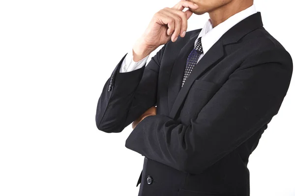 Beyaz arka plan üzerinde yakışıklı Asya genç iş adamı, kavram adanmış