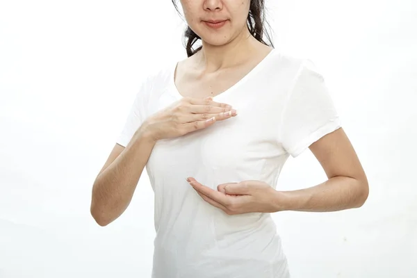 Asian Women Breast Cancer Self Check Healthy Girl Lifestyle Self — Stock Photo, Image