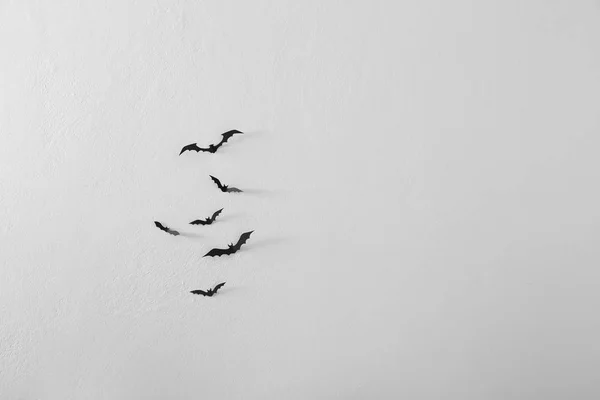 Хеллоуїн Чорні Паперові Кажани Літають Над Білим Тлом Стіни Концепція — стокове фото