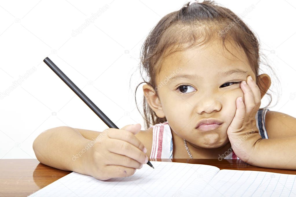 child girl thai doing homework 