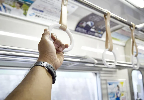 Train strap . Scenery inside the train in japan