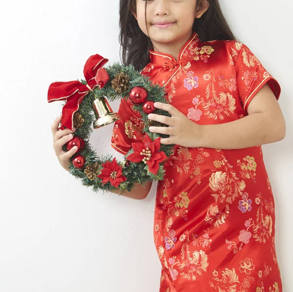 Азиатка Рождественским Венком Китайским Новым 2019 Годом Дизайна Праздничного Фона — стоковое фото