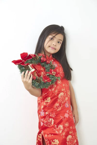 Chica Asiática Con Corona Navidad Año Nuevo Chino 2019 Para — Foto de Stock