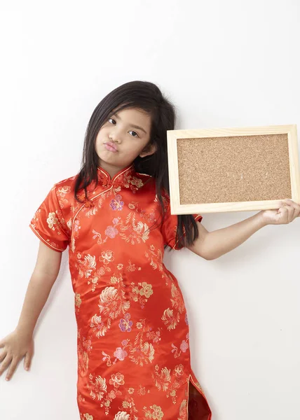 Meisje Kind Jaar Chinese Jurk Traditionele Cheongsam Nieuwjaar 2019 Met — Stockfoto