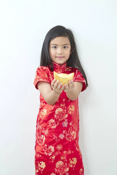 Niña Años Vestido Chino Tradicional Nuevo Año 2019 Con Celebración — Foto de Stock