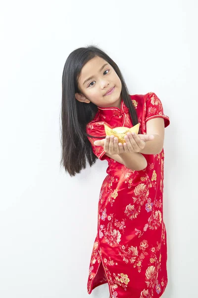 Menina Criança Anos Vestido Tradicional Chinês Ano Novo 2019 Com — Fotografia de Stock