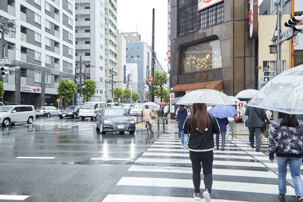 Tokyo Japan Sep 2018 Leute Mit Schirmübergang Bei Regnerischem Tag — Stockfoto