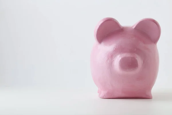 Piggy Bank Cor Rosa Fundo Branco Finanças Poupar Dinheiro Estado — Fotografia de Stock