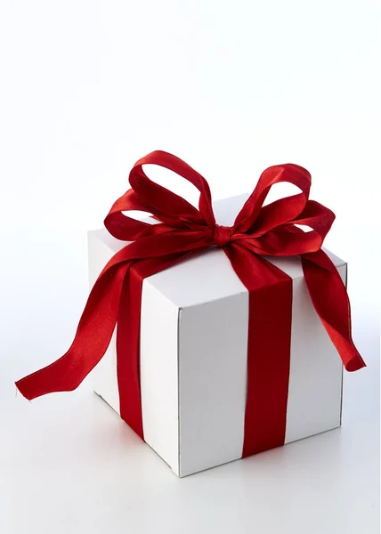 Red Bow Gift Box Space White Light Design Concept Holiday Stock Picture