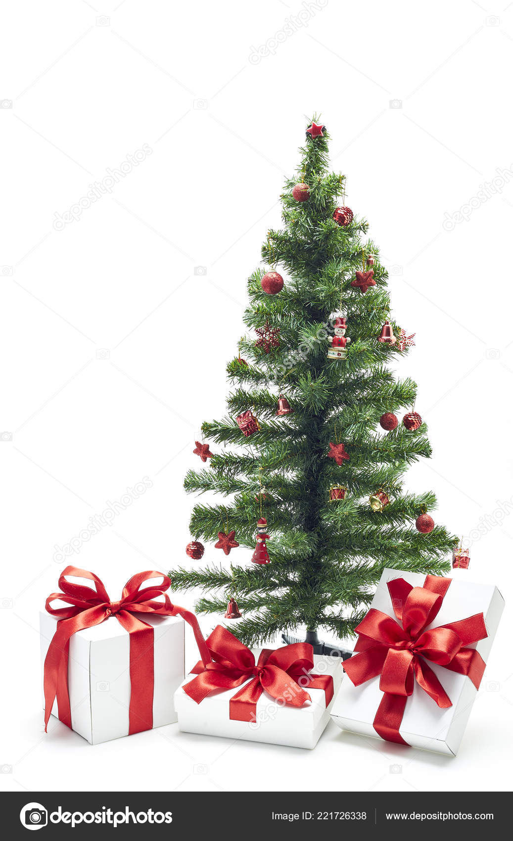 Christmas Tree Red Decorations Gift Box White Background Christmas