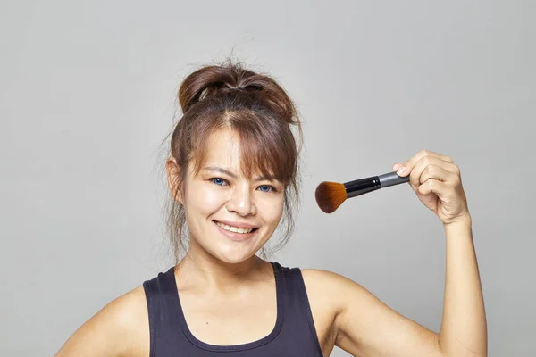 Makyaj Yakın Çekim Kozmetik Toz Fırçası Mükemmel Cilt — Stok fotoğraf
