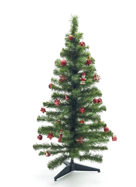 Abete Natale Con Luci Colorate Decorazioni Confezione Regalo Sfondo Bianco — Foto Stock