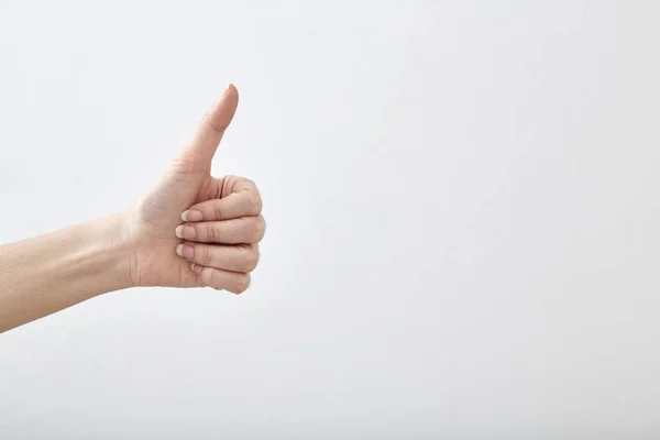 Mano Con Pulgar Hacia Arriba Aislado Sobre Fondo Blanco Signo — Foto de Stock