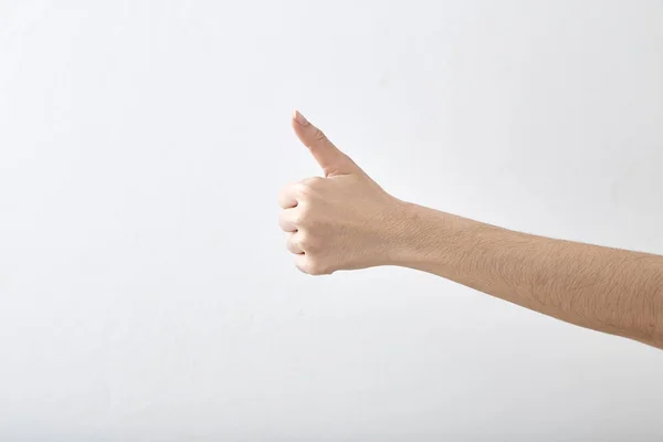 Mano Con Pulgar Hacia Arriba Aislado Sobre Fondo Blanco Signo —  Fotos de Stock