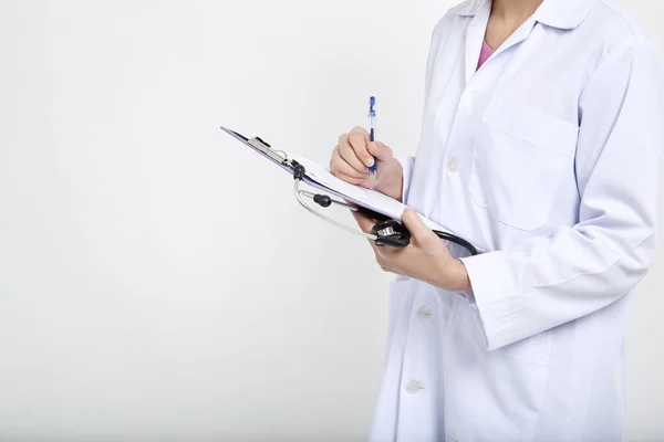 Attractive Young Asian Woman Doctor Stethoscope White Background Professional Female — Stock Photo, Image