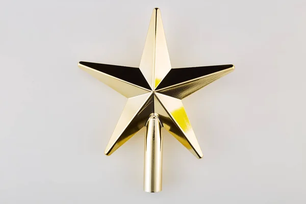 Golden Christmas Star Fundo Branco Top View Close Gold Star — Fotografia de Stock
